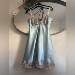 Jonquil by Diana Samnndi Elegant Blue Nightgown with Lace Trim